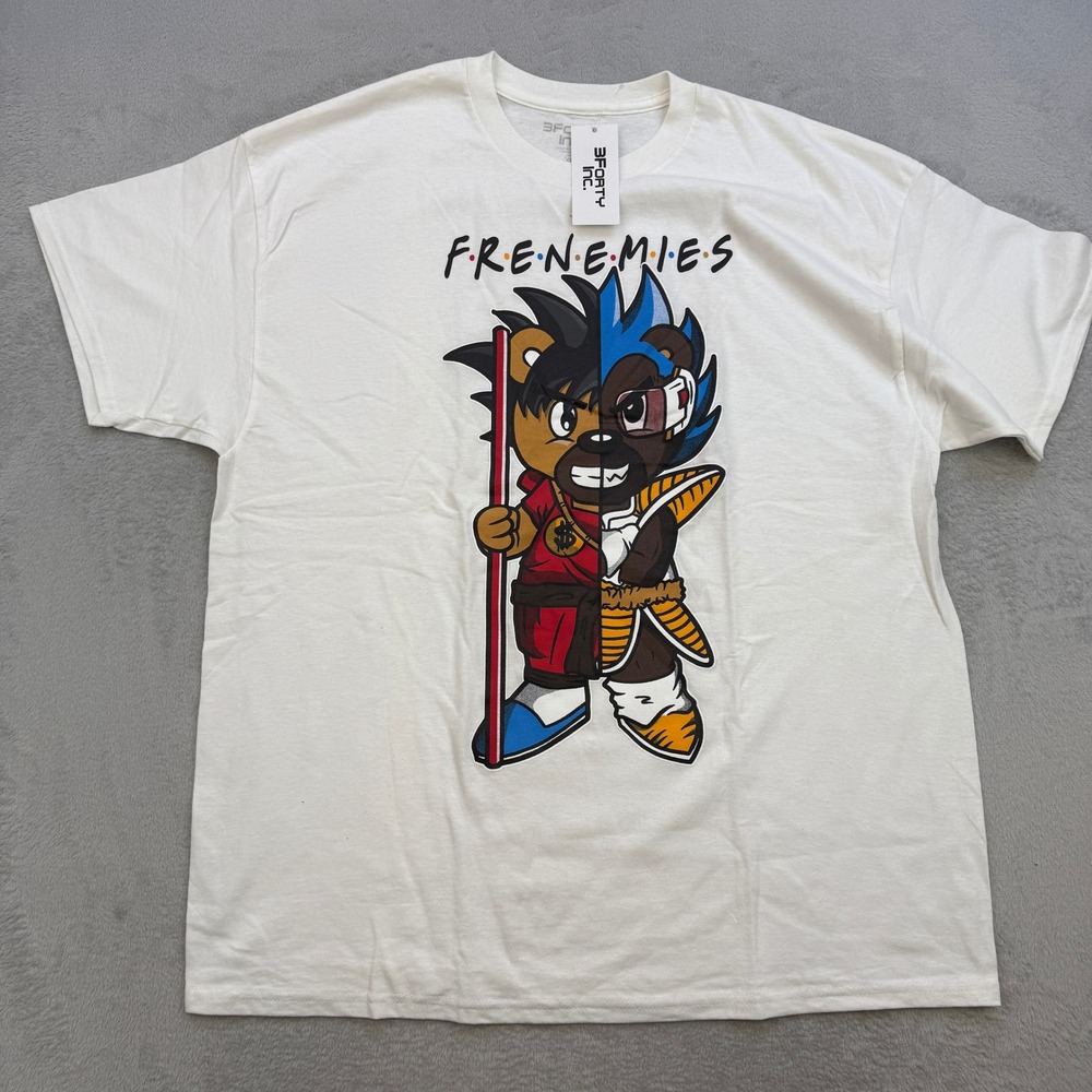 3Forty Inc Frenemies T Shirt Mens XL White Dragon Ball Z Parody Bear Streetwear